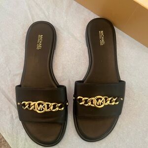 Michael Kors Black and Gold Chain Sandals